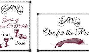 Vintage-style signage for a couple's wedding, using Victorian clipart.